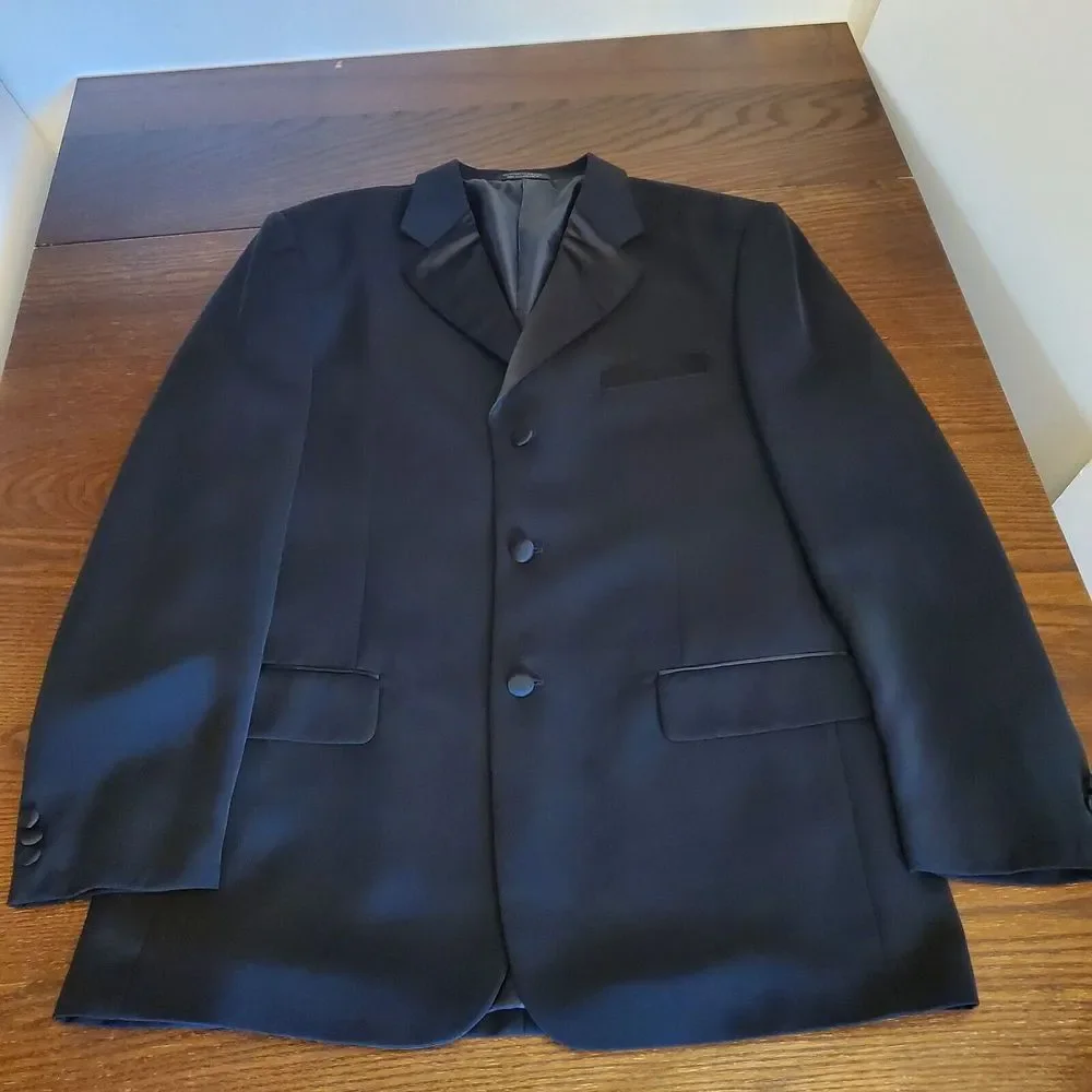 Vittorio St. Angelo Milan Men's Black Tuxedo Blazer Jacket Formal 46R Satin Trim - Picture 5 of 16